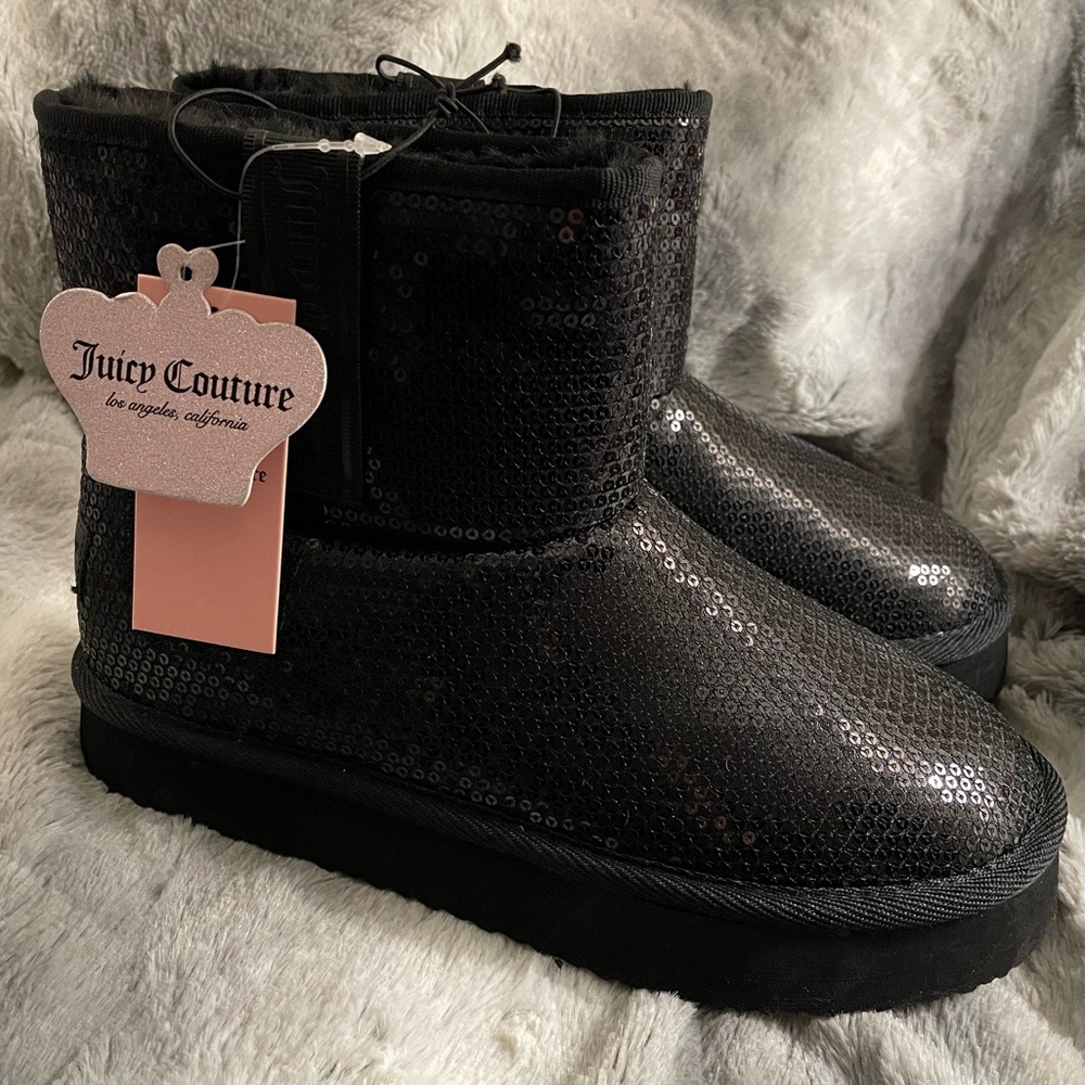 Juicy Couture Black Sequined Short Ankle Booties